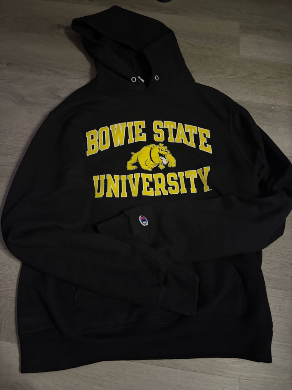 Champion Black Crewneck Hoodie with Yellow Bowie State Logo